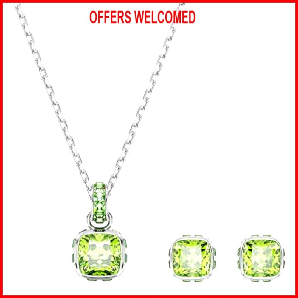 Square-Cut Stone Crystal Pendant Necklace Rhodium Finish - Picture 7 of 7